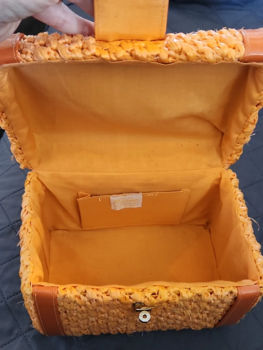 Vintage Bag By Donna, John Wind Imports Woven‎ Orange Bag With Turn-Lock Closure